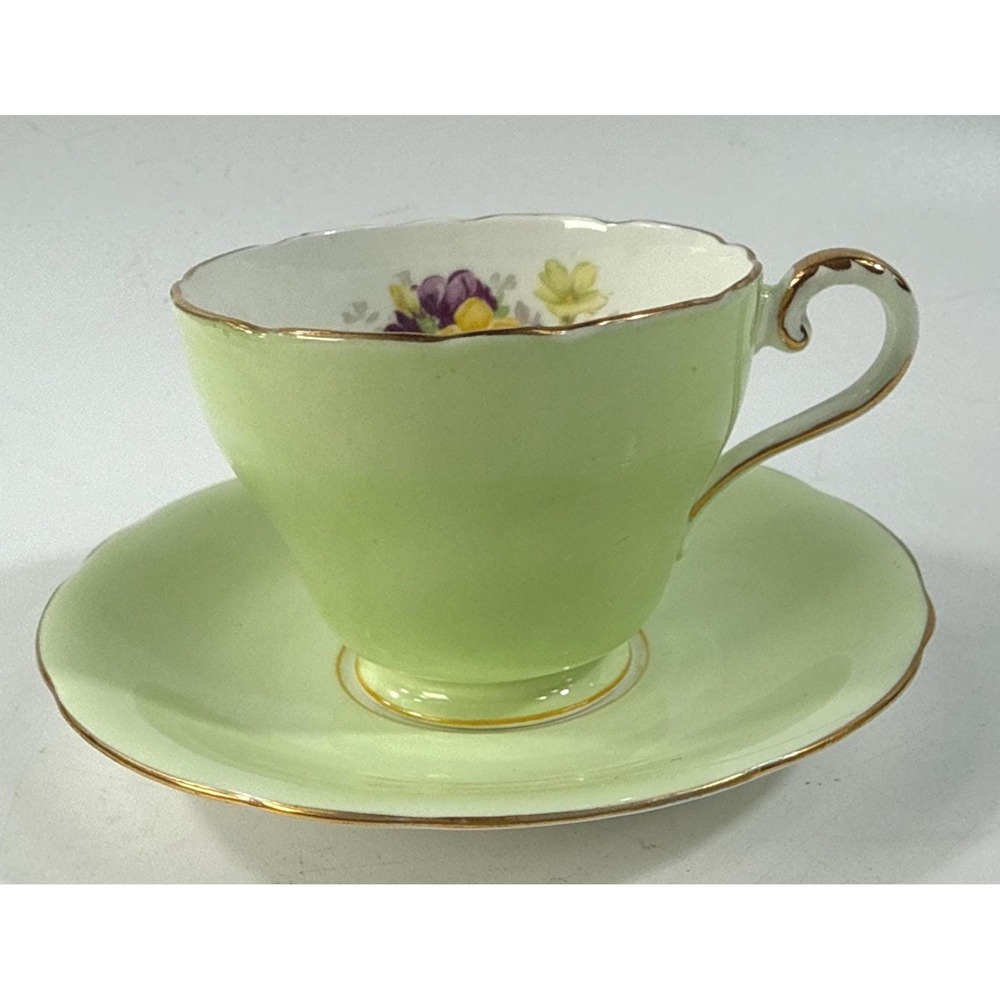 Aynsley Mint green Violets teacup and saucer set